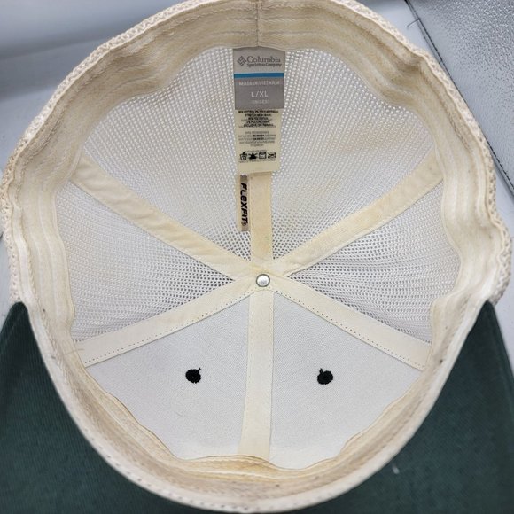 Columbia Green White Hat Cap Adults Large XL Leather Patch Logo Casual Comfort - Picture 7 of 9